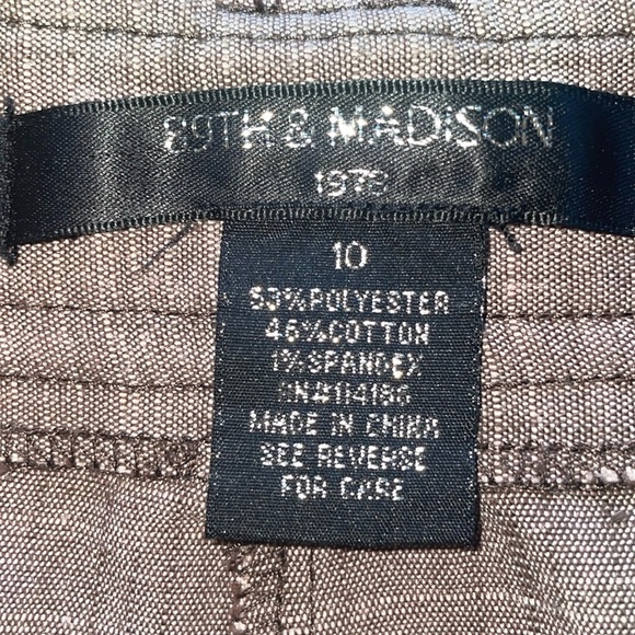 89th & Madison Brown Stretch Linen Textured Front Capri Pants Button Accent Hems - Picture 7 of 9